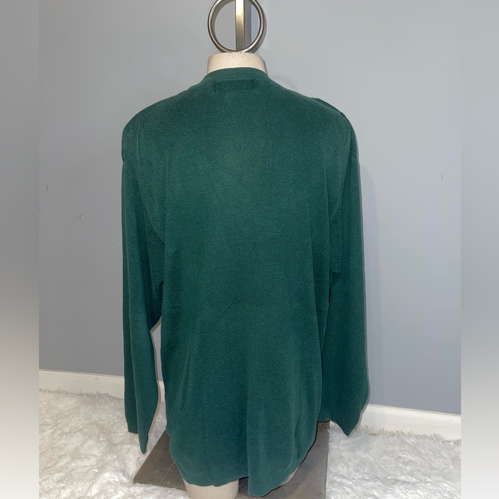 Vintage Casual Corner hunter green embroidered v-neck cardigan sweater Large - Picture 3 of 7